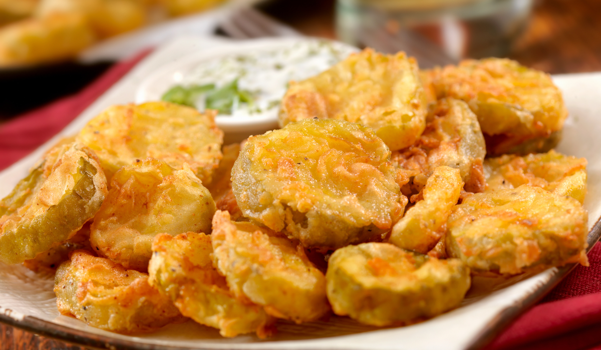 A Platter of Air Fryer Fried Pickles, Perfectly Cooked and Served with a Tasty Dip