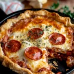 Dig into the layers of flavor with our Hearty Pizza Casserole Pie, where every slice is packed with your favorite pizza toppings!
