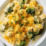 Bowl of Chicken Divan with tender chicken, fresh broccoli, creamy sauce, melted cheddar cheese, and breadcrumb topping.
